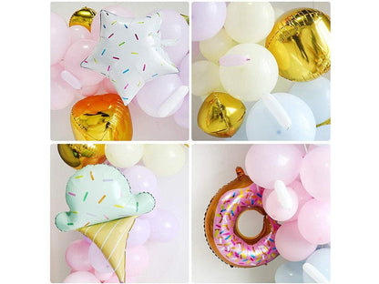 Pastel Donut Balloons Garland Kit 147pcs Including Donut with Sprinkles Ice Cream Gold Foil Balloon + Macaron 4 Colors Latex Balloons - Lasercutwraps Shop