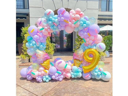 Pastel Donut Balloons Garland Kit 147pcs Including Donut with Sprinkles Ice Cream Gold Foil Balloon + Macaron 4 Colors Latex Balloons - Lasercutwraps Shop