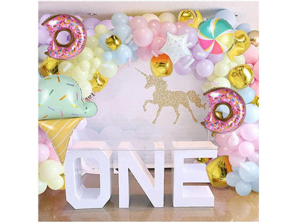 Pastel Donut Balloons Garland Kit 147pcs Including Donut with Sprinkles Ice Cream Gold Foil Balloon + Macaron 4 Colors Latex Balloons - Lasercutwraps Shop