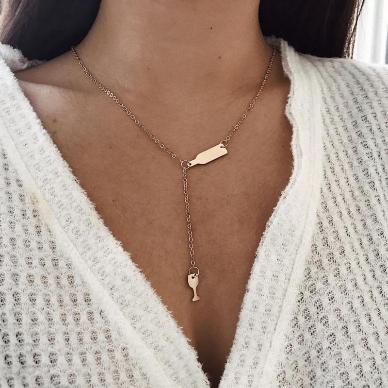 Wine Lover Gold Color Necklace - Lasercutwraps Shop