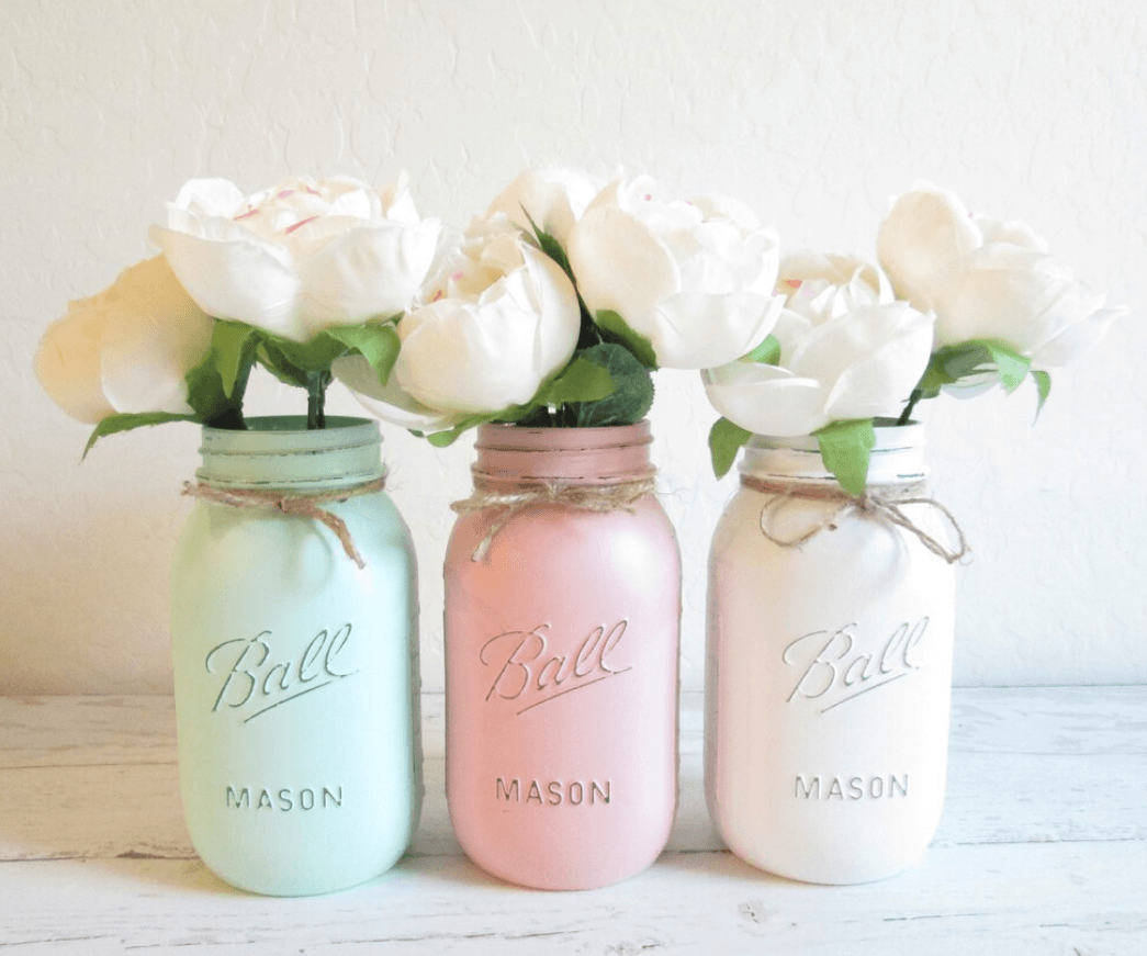 3 Pint Painted Mason Jars, Painted Mason Jars, Shabby Chic Mason Jars for Wedding Centerpieces and Wedding Aisle Decorations - Lasercutwraps Shop