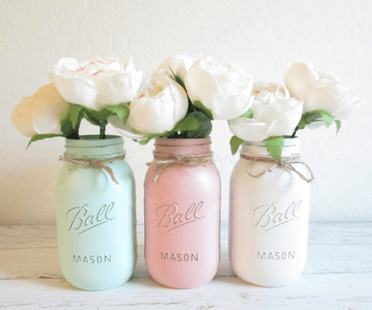 3 Pint Painted Mason Jars, Painted Mason Jars, Shabby Chic Mason Jars for Wedding Centerpieces and Wedding Aisle Decorations - Lasercutwraps Shop