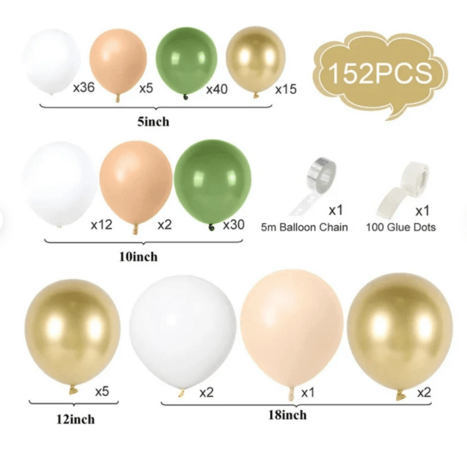 152pcs Olive Green and White Balloon Garland Arch Kit Green White Gold Peach Balloons Retro Green Balloon Set for Wedding Birthday Baby Shower - Lasercutwraps Shop