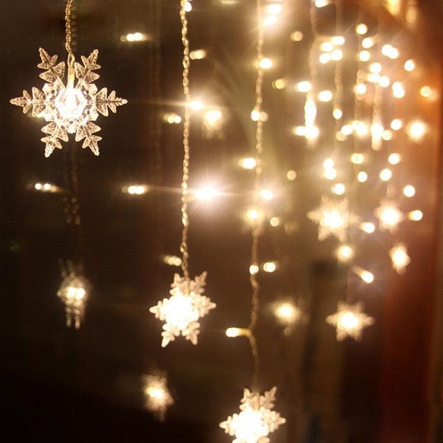 Snowflakes LED Curtain String Lights Christmas Window Curtain Light Plug in String Light for Christmas, Wedding, Birthday Party, Indoor and Outdoor - Lasercutwraps Shop