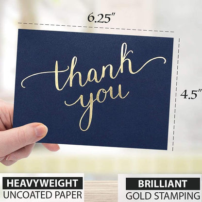 Classy Navy Blue Thank You Cards Bulk- Thank U Greeting Notes, Blank Inside - Lasercutwraps Shop