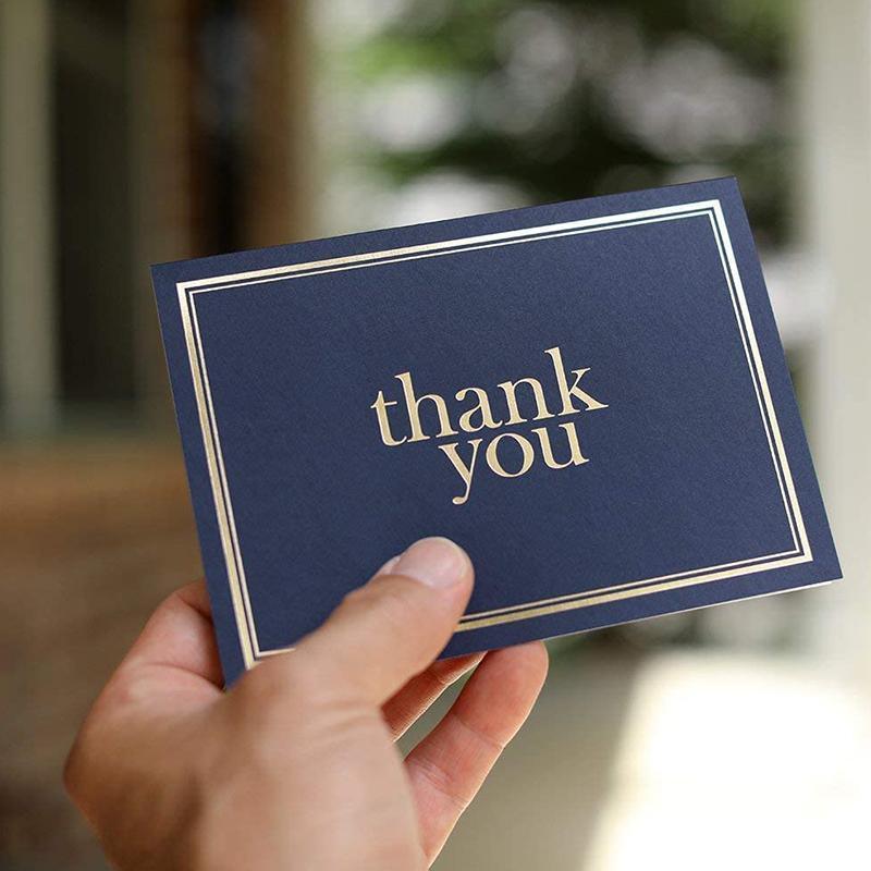 50 Bulk Thank You Cards - Thank You Notes, Navy Blue & Gold - Blank Note Cards with Envelopes - Lasercutwraps Shop