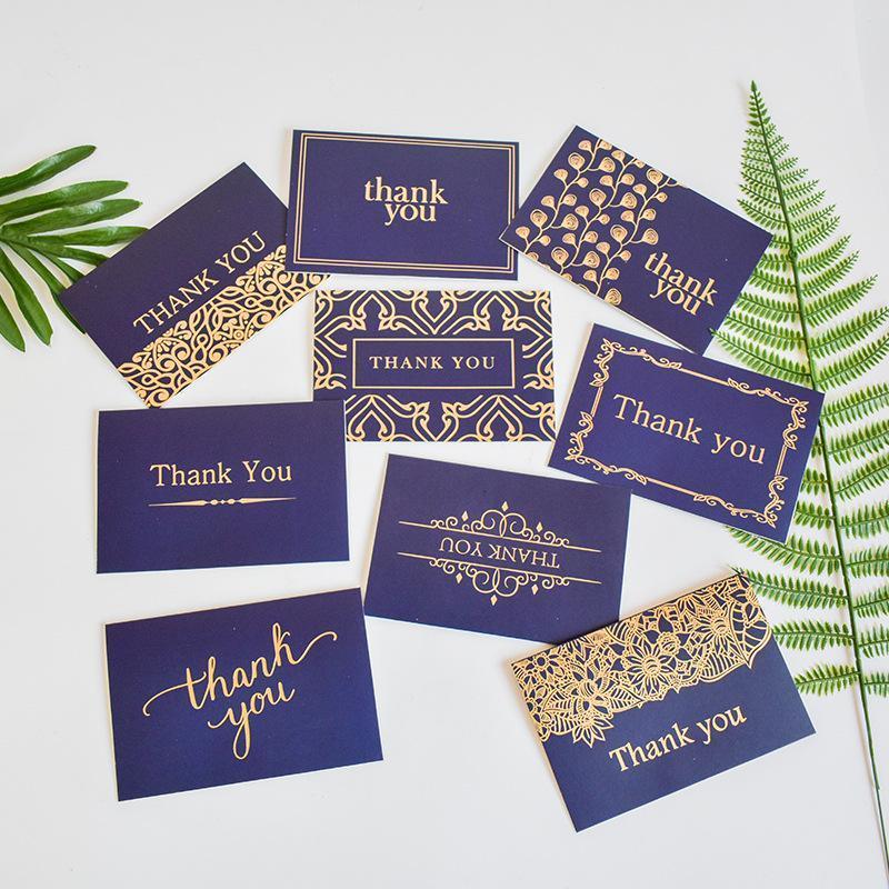 50 Bulk Thank You Cards - Thank You cards, Navy Blue gold - Blank Note Cards with Envelopes - Lasercutwraps Shop