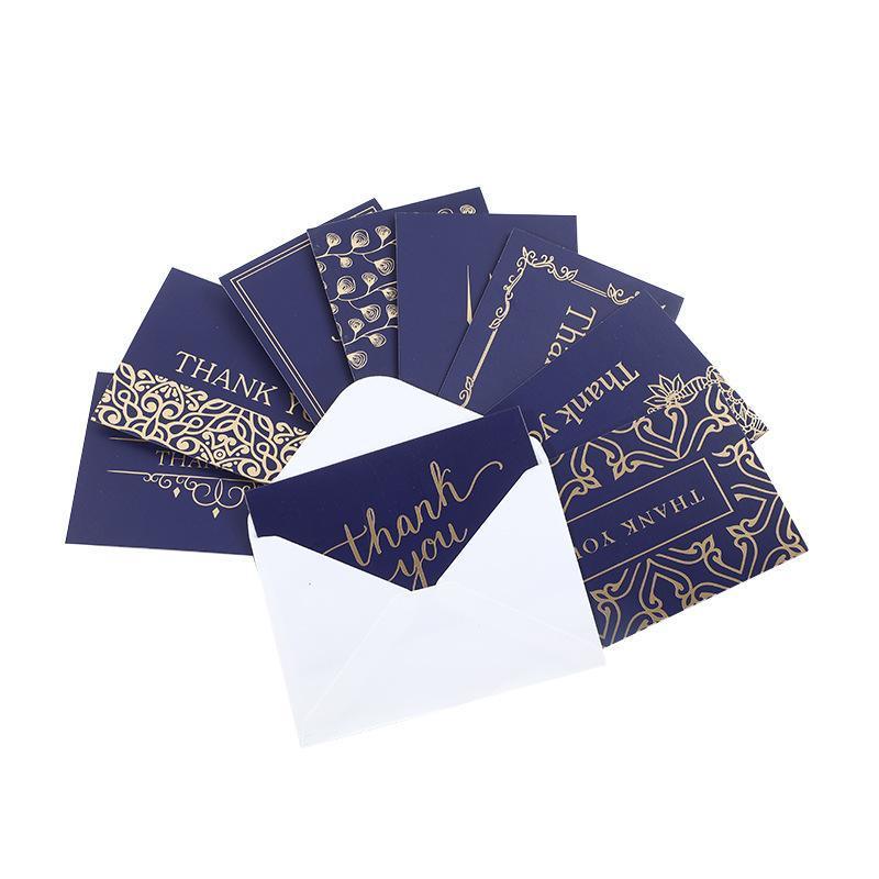 50 Bulk Thank You Cards Navy Blue & Gold - Blank Note Cards with Envelopes - Lasercutwraps Shop